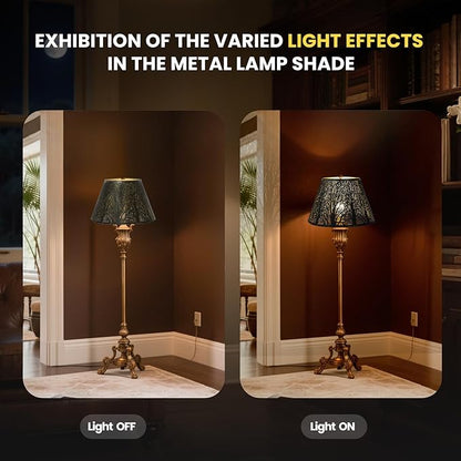 Metal Lamp Shade, ALUCSET Barrel Lampshade with Pattern of Trees Lampshades for Table Lamp, Metal Lamp Shades 7" Top x 13" Bottom x 7.8" High Spider Fitter, Bronze Gold