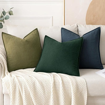 MIULEE Christmas Decorative Linen Pillow Covers 18x18 Inch Dark Green Boho Farmhouse Neutral Couch Throw Pillows for Bed Pack of 2 Accent Modern Pillowcase Sofa Livingroom Home Decor