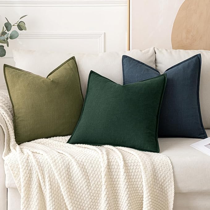 MIULEE Christmas Decorative Linen Pillow Covers 16x16 Inch Dark Green Boho Farmhouse Neutral Couch Throw Pillows for Bed Pack of 2 Accent Modern Pillowcase Sofa Livingroom Home Decor