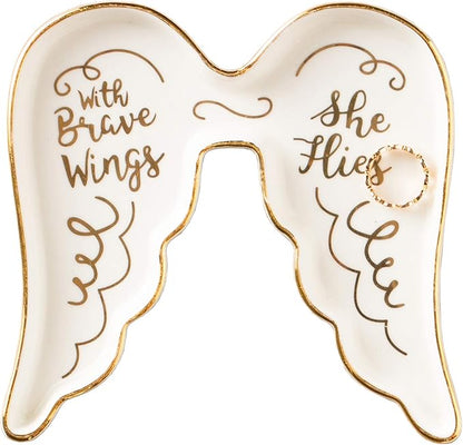 Stephanie Imports Angel Wing-Shaped with Brave Wings She Flies Ceramic Trinket Plate and Decorative Jewelry Dish
