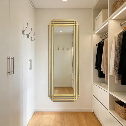 Large Geometric Wall Mirror, 67"x26" Modern Rectangle Full Length Mirror with Gold Metal Frame, Elegant Art Deco Mirror for Living Room Entryway Hallway, Hangs Vertically or Horizontally