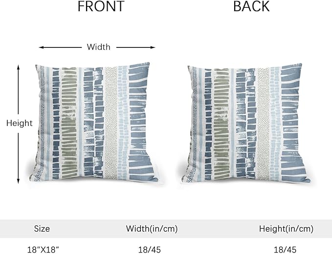 Blue Green Pillow Covers 18x18 Set of 2 Boho Striped Dots Print Pattern Decorative Outdoor Zipper Pillowcases Rustic Decoration Farmhouse Linen Throw Cushion Cover Decor for Home Couch Sofa Bed