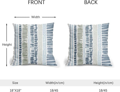 Blue Green Pillow Covers 18x18 Set of 2 Boho Striped Dots Print Pattern Decorative Outdoor Zipper Pillowcases Rustic Decoration Farmhouse Linen Throw Cushion Cover Decor for Home Couch Sofa Bed