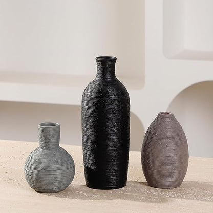 Ceramic Vases Set of 3 Home Decor Vases Modern Rustic Farmhouse Pottery Decorative Flower Vase for Pampas Grass Dried Fresh Flowers, Living Room, Table Centerpiece, Shelf, Mantel (Multicolor Black)