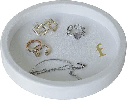 COLLECTIVE HOME - Velvet Jewelry Tray, 6" Monogrammed Jewelry Dish, Smooth Velour Display Dish for Rings, Earrings, Necklaces, Makeup, Personalized Gifts for Women (White-f)