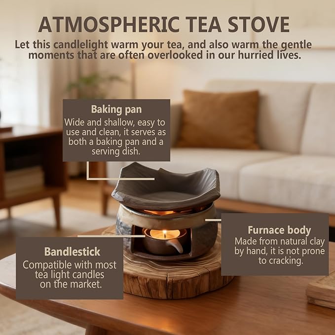 Ceramic Aromatherapy Stove Essential Oil Burner, Aromatherapy Burner for Herbs, Tealight Wax Warmer, Tea Light Candle Holders Teapot Warmer, Zen Incense Burner Kit for Home Office