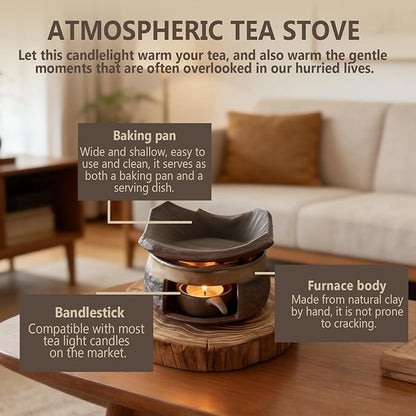 Ceramic Aromatherapy Stove Essential Oil Burner, Aromatherapy Burner for Herbs, Tealight Wax Warmer, Tea Light Candle Holders Teapot Warmer, Zen Incense Burner Kit for Home Office