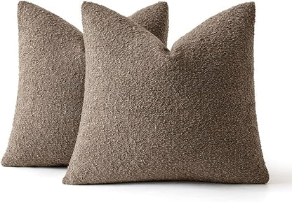 MIULEE 20x20 Inch Decorative Pillow Covers for Couch Bed Set of 2 Textured Boucle Neutral Winter Throw Pillows Dark Brown Accent Solid Vintage Pillowcases Couch Sofa Livingroom Home Decor
