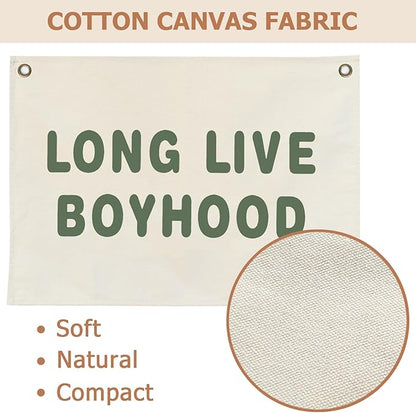 Canvas Banner Hanging Flag Banner for Nursery and Playroom Wall Décor for Kids Trendy Room Décor for Boys and Girls (Boyhood-olive)