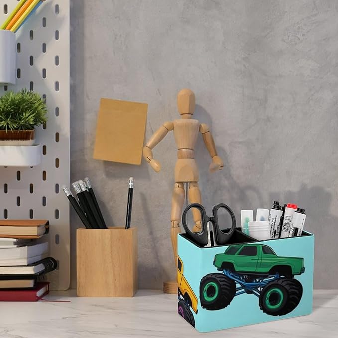 Fashion Work Table Pen Organizer Pencil Pen Holder Office Home Desk Organize Monster Truck Cartoon