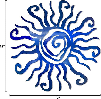 Riverside Designs Wacky Sun Metal Wall Art Indoor/Outdoor Decor - 30" Blue Rust Proof Wall Sculpture - Made in USA - Ideal for Bedroom, Garden, Home, Patio and Farmhouse