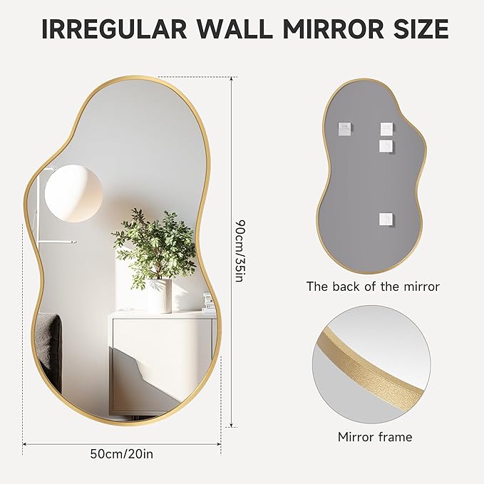 Hasipu Irregular Wall Mirror - 35"x20" Asymmetrical Mirror, Modern Decorative Mirrors for Living Room, Entryway, Hallway, Bathroom, Bedroom,Wall Mounted Home Decor (Gold)