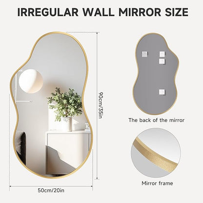 Hasipu Irregular Wall Mirror - 35"x20" Asymmetrical Mirror, Modern Decorative Mirrors for Living Room, Entryway, Hallway, Bathroom, Bedroom,Wall Mounted Home Decor (Gold)