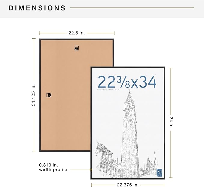 MCS Original Poster Frame 22.375x34 Black Lightweight Vertical & Horizontal Wall Hanging Large Picture Frame for Posters, Art Prints & Gallery Wall (2-Pack)