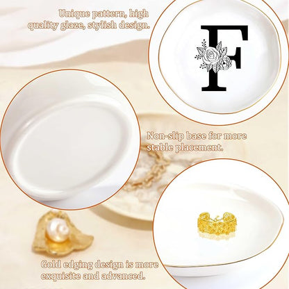 JoycuFF Initial F Ceramic Jewelry Tray, Bridesmaid Bride Gifts, Mothers Day Christmas Anniversary Engagement Birthday Gifts for Women Couples, Trinket Dish for Rings Earrings Necklaces Bracelets Keys