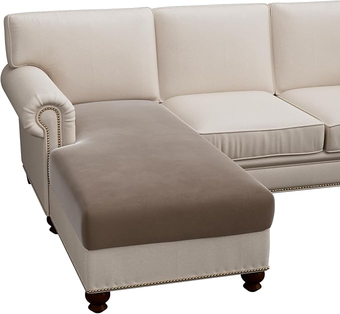 H.VERSAILTEX Super Stretch Individual Chaise Cover Sectional Couch Covers for L Shaped Sofa Both Left/Right Featuring Thick Soft Fleece Fabric (Chaise Cover, Taupe)