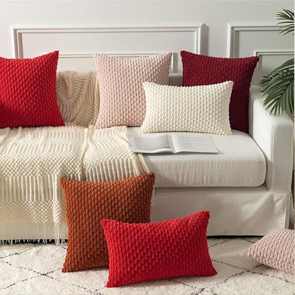 Kevin Textile Fall Pack of 2 Corduroy Decorative Throw Pillow Covers 26x26 Inch Soft Boho Striped Pillow Covers Modern Farmhouse Home Decor for Spring Sofa Living Room Couch Bed Burnt Brick