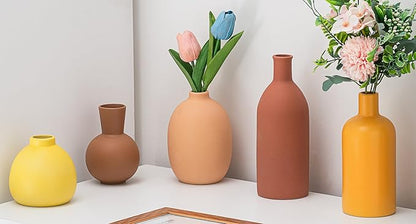 Modern Ceramic Flower Vase Set of 5, Small Flowers Farmhouse Decorative Vases for Bookshelf, Dining Room Coffee Console Table Centerpieces