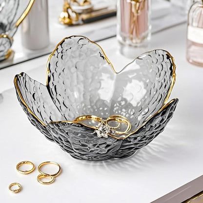 Glass Jewelry Dish Tray, Small Jewelry Tray Trinket Dish, Flower Ring Dish Engagement Gift, Crystal Ring Holder for Women, Bathroom Jewlery Plate Dish, Nightstand Jewelry Bowl for Earrings