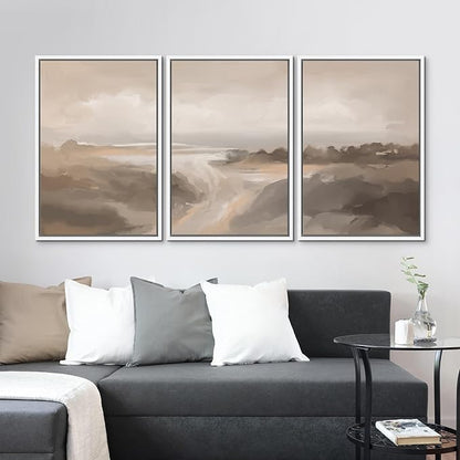MUDECOR Framed Canvas Print Wall Art Serene Landscape Neutral Coastal Illustrations Realism Decorative for Living Room, Bedroom, Office - 24"x36"x3 White