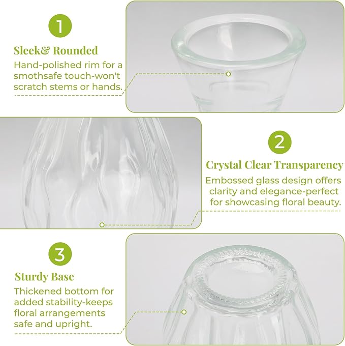 BEAHOT 32 Pack Bud Flower Vase in Bulk,Mini Vintage Glass Clear Vases for Centerpieces,Wedding Decor,Party & Home Decaration,Mother's Day (Clear)