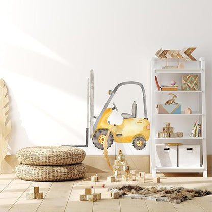 Construction Forklift Wall Decal for Boys Room, Lift Truck Construction Eqipment Peel Stick Removable Fabric Wall Sticker, Nursery or Playroom Decor, Repositionable (24 inch: 21" Tall x 24" Wide)