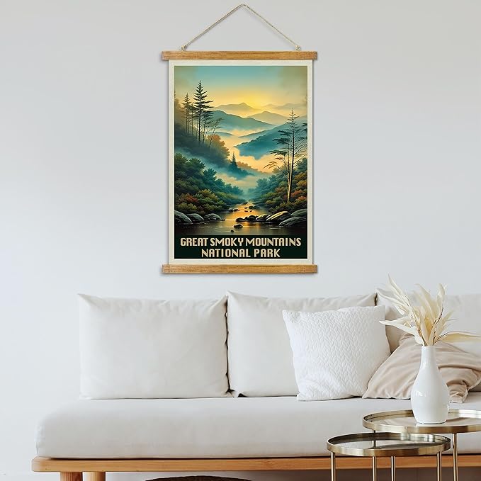 ABoby Vintage Great Smoky Mountains National Park Posters - Retro Style Wall Decor with Wood Frames - Ready to Hang