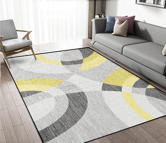 Area Rug Washable 5'x7' Ft Non Slip Rubber Backing Foldable Geometry Durable Rug for Living Room, Bedroom, Home Office