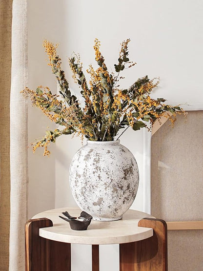 Large White Ceramic Vase - 9.8 Inch Rustic Farmhouse Vase for Home Decor,Grey