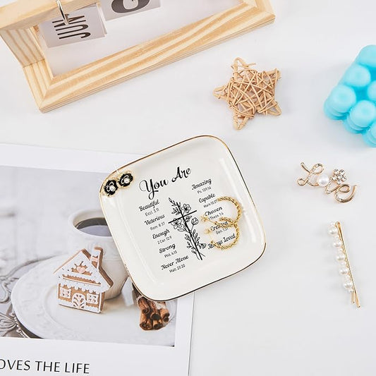 Christian Gifts: Ring Dish Jewelry Plate, Inspirational Bible Verse Faith Gifts for Christian Women & Teen Girls' Birthday & Christmas