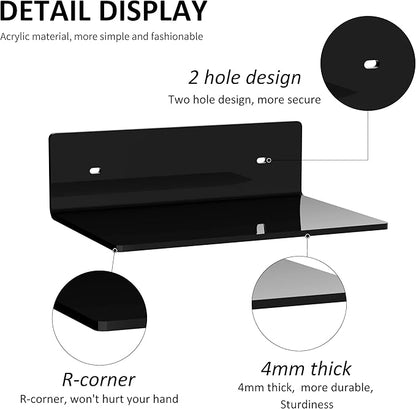 Sezanrpt 9 Inches Acrylic Wall Shelves 2 Pack, Floating Shelf for Wall Mounting, Acrylic Display Ledges for Funko Pop Figures, Home Décor, Living Room, Gaming Room, Plants(9 inch, Black)