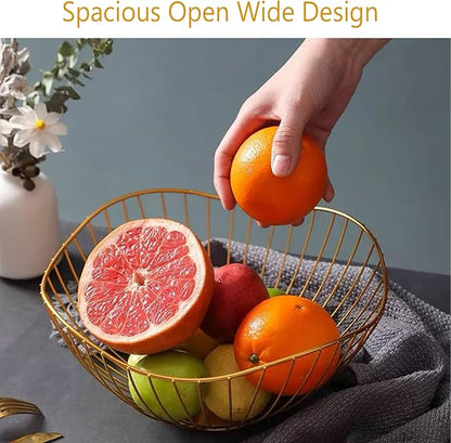 2-Pack Kitchen Countertop Fruit Baskets – Sturdy Metal Wire Rack, Multi-Purpose Tabletop Storage Tray for Fruits, Vegetables, Bread, and Household Items (Gold)