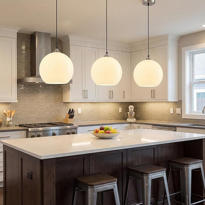 Milky Luster Glass Pendant Lights Kitchen Island Globe Pendant Light Fixtures Modern Pendant Lighting for Bedroom Living Dining Room Light Fixture (9.84 in, 1 Pack)