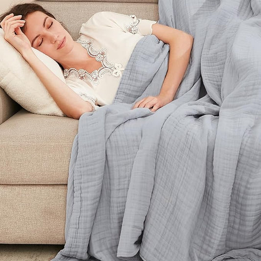 EMME Cotton Muslin Blanket King Size - Soft, Breathable Layering Blanket, 108"x90", Lightweight Gauze, All Season, Light Grey