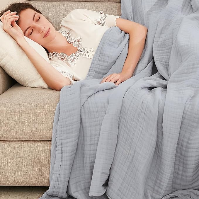 EMME Cotton Blanket Queen Size for Bed Soft Large Muslin Bed Blankets 90"x90" Lightweight Breathable Blanket All Season Gauze, Light Grey
