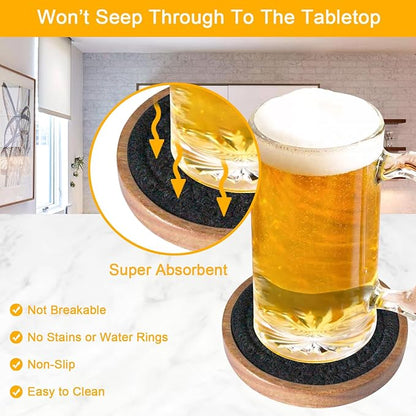 Drink Coasters Set of 5, Coasters for Drinks Absorbent, Wood Coasters for Coffee Table, Housewarming Gift for Farmhouse Home Decor,4 inches (Black)