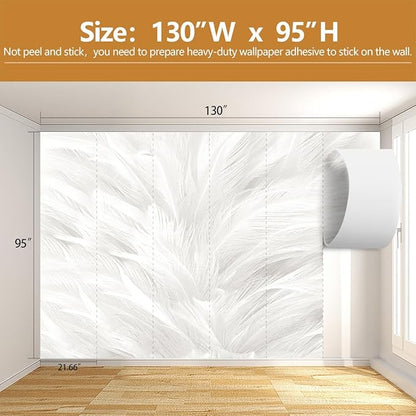 Feather Wallpaper Mural Elegant Gray and White Mural Wallpaper for Living Room Bedroom （Not Peel and Stick）
