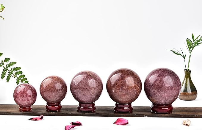 JIC Gem Large Red Healing Crystal Ball Red Strawberry Crystal Sphere with Stand Crystal Decorative Ball Home Decoration (110-120mm)