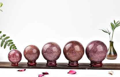 JIC Gem Large Red Healing Crystal Ball Red Strawberry Crystal Sphere with Stand Crystal Decorative Ball Home Decoration (110-120mm)