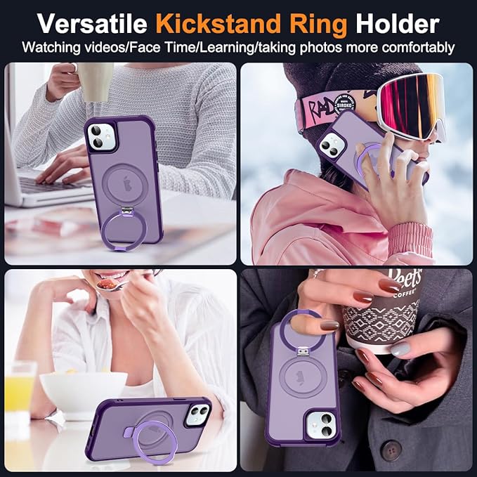 Compatible with iPhone 11 Case with Invisible Magnetic O-Ring Stand Military-Grade Translucent Case for iPhone 11 6.1" [Compatible with Mag-Safe][Great Grip Feeling], Purple