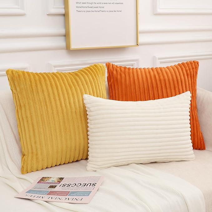 Simmore Decorative Throw Pillow Covers 20x20 Set of 2, Soft Natural Plush Flannel Double-Sided Fluffy Couch Pillow Covers for Sofa Living Room, Orange