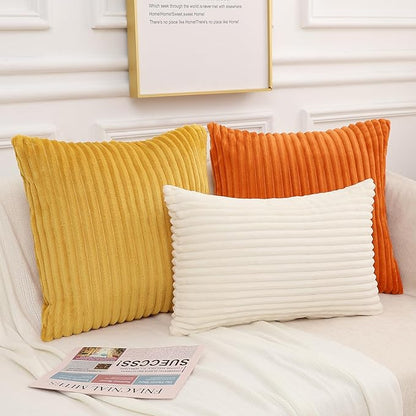 Simmore Decorative Throw Pillow Covers 20x20 Set of 2, Soft Natural Plush Flannel Double-Sided Fluffy Couch Pillow Covers for Sofa Living Room, Orange