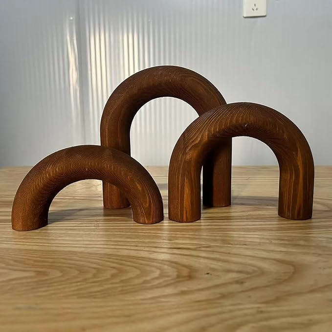 3Pcs Wood Arch Decor Accents - Home Book Table Decorative Rustic Arch Decor Modern Boho Minimalist Coffee Table Bookshelf Living Room Entryway Aesthetic Decorations Objects (Pumpkins)