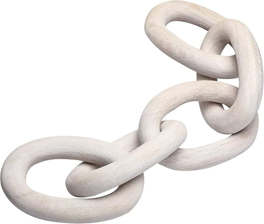 Decorative Wood Link Chain Wooden Chain Decor 5 Link Decoration for Family Party Home Office Decoration Supplies(White)