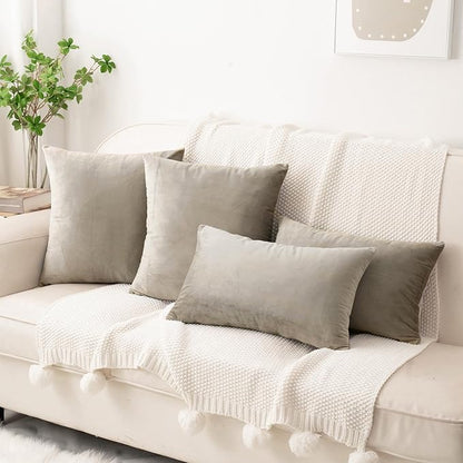 HWY 50 Taupe Velvet Rectangular Throw Pillow Covers 12x20 Inch, Pack of 2 Soft Cozy Solid Decorative Luxury Cushion Cases for Couch Sofa Bed Living Room Bedroom