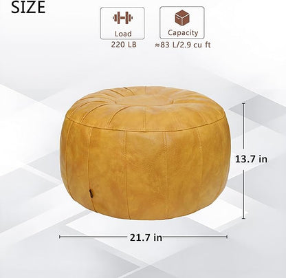 Thgonwid Unstuffed Moroccan Storage Pouf Foot Stool Ottoman Seat Handmade Faux Leather Bean Bag Floor Chair Foot Rest for Living Room, Bedroom or Balcony (Yellow)