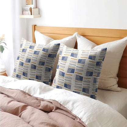 Blue Yellow Striped Pillow Covers 24x24 Set of 2 Beige Print Pattern Neutral Decorative Outdoor Boho Pillowcases with Zipper Rustic Farmhouse Decorations Throw Cushion Cover Decor for Couch Sofa Bed
