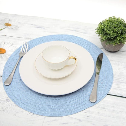 SHACOS Round Braided Placemats Set of 6 Round Table Mats for Dining Tables 15 inch (Light Blue, 6)