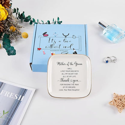 Mother of Groom Jewelry Dish Ring Plate - Thank You for Raising of My Dreams, Wedding Gifts for Mother of The Groom Christmas Birthday from Bride