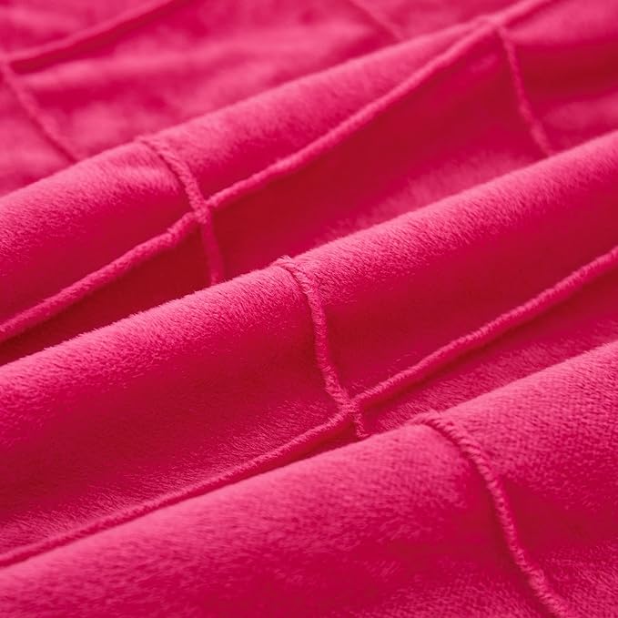 JAUXIO Diamond Pinch Pleated Crystal Velvet Pillowcases 2 Pack Solid Pintuck Throw Cushion Cover for Home Decor Hidden Zipper Closure (Hot Pink, King)